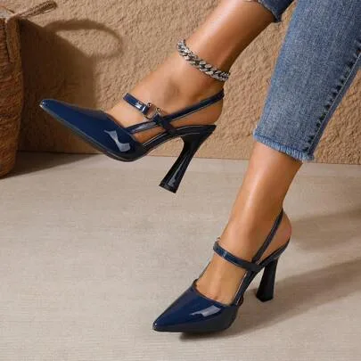 Pointed Toe Slip-On Hollow Out Elegant Party High Heel Shoes Backless Pumps