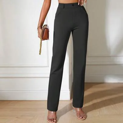 Solid Slant Pocket Flare Leg Pants by SHEIN