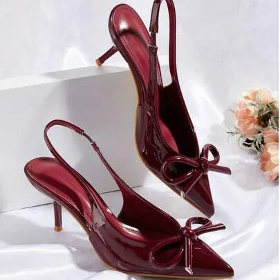 Bow Pointed Toe Stiletto High Heel Sandals with Back Strap by SHEIN