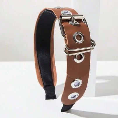 PU Flat Buckle Belt Metal Eyelet Wide Band Headband by SHEIN