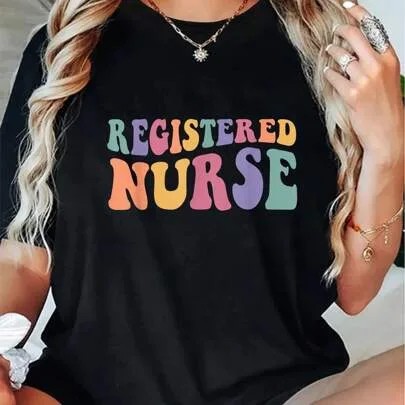 RN Nurse Groovy Registered Nurse Nursing School Casual Short Sleeve Shirt by SHEIN