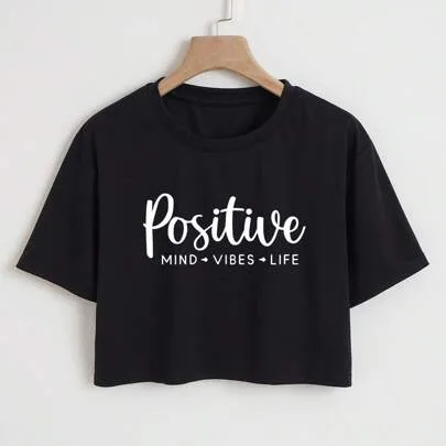 Letter Graphic Crop Tee by INAWLY