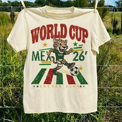 Mexico Jaguar Graphic Tee Patriotic Soccer Lover Vintage Football Fan Mexico World Soccer 2026 by SHEIN