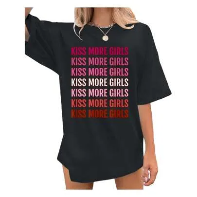 Lesbian Pride Kiss More Shirts for Lesbian Roce LGBT Lovers Funny Letter Print Tee Tops Super Soft T-Shirt by SHEIN