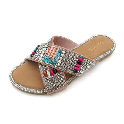 Bohemian Bling Sandals Multicolor Beaded Rhinestone Slides