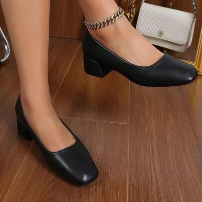 Chunky Heel Square Toe Pumps by SHEIN