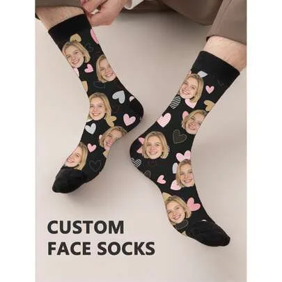 1 Pair Customizable Mid-Calf Socks, Personalized Photo Print Socks by SHEIN