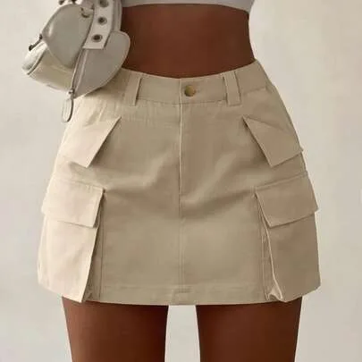 Casual Elegant Simple Cute Pocket Cargo Skirt by BAIQIANSHI