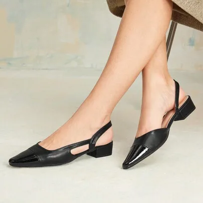 Comfortable Patchwork Slingback Strap Square Toe Flats by MOTF