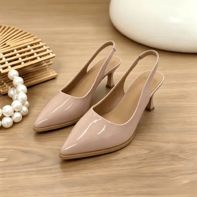 Pointed High-Heeled Patent Leather Back Strap Sandals