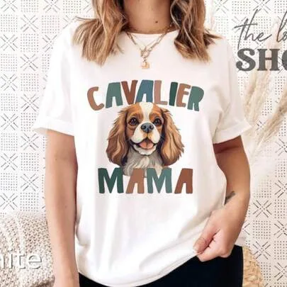 Cavalier Mama King Charles Cavalier Spaniel Mom T-Shirt by SHEIN
