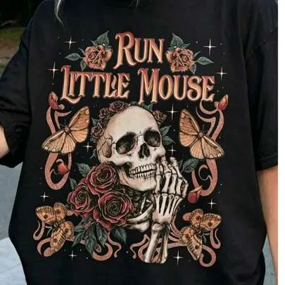 100% Cotton Gothic Dark Romantic Rose and Skull Print Victorian Style Literary T-Shirt by SHEIN
