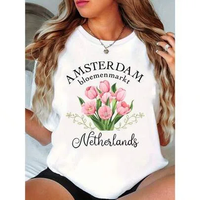 Pink Tulip Print T-Shirt by SHEIN
