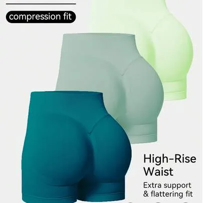 3pcs High Waist Thin Lifting Waist Running Quick-Dry 3/4 Leggings, Yoga Shorts, Fitness Shorts by SHEIN