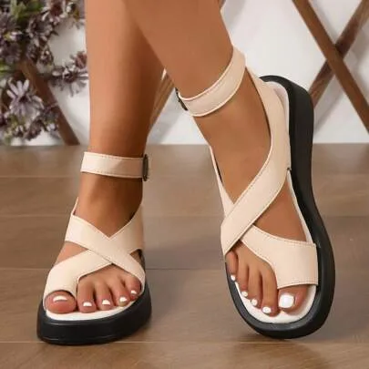 Casual Thick-Soled Ankle-Wrap Toe-Tied Sandals by SHEIN