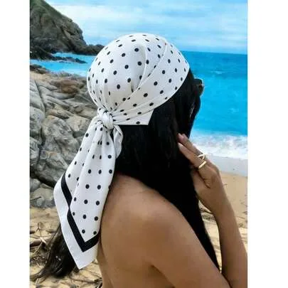 Polka Dot Satin Headscarf - Elegant Silk Hair Scarf with Contrast Decoration by SHEIN