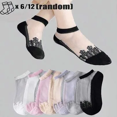 Transparent Glass Fiber Socks Solid Color Breathable Low-Rise Sheer Stockings by SHEIN