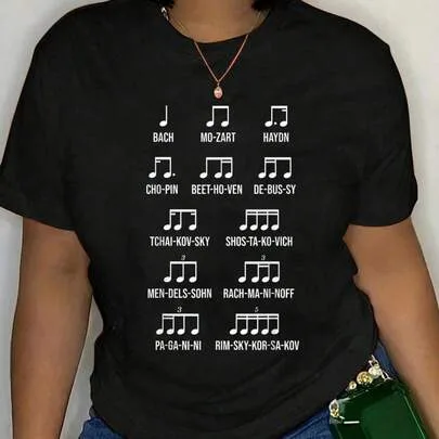 100 Cotton Composer Rhythm Music Gift Bach Mozart Beethoven Chopin T-Shirt Classic Comfort Tee Oversized Crew Neck by SHEIN