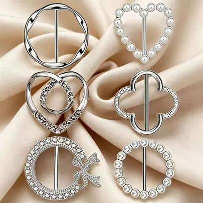 Silk Scarf Clips T-Shirt Tie Clips Fashion Metal Ring Scarf Clips Shirt Collar Clips Waist Belt Buckles Silver Zinc Alloy Pearl Wrapped Clip by SHEIN