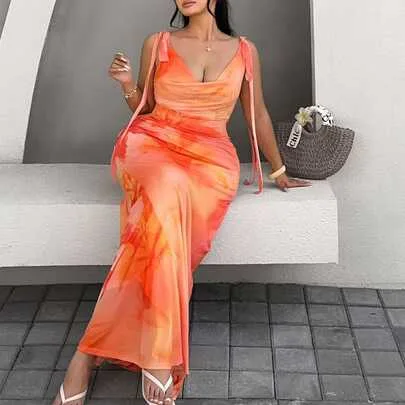 Spaghetti Strap Casual Tropical Maxi Dress by GalTyme