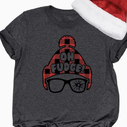 Christmas-Themed Pattern Printed Round Neck T-Shirt by SHEIN