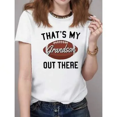 Football Grandma & Grandson Slogan Print T-Shirt Casual Short Sleeve Crew Neck by SHEIN