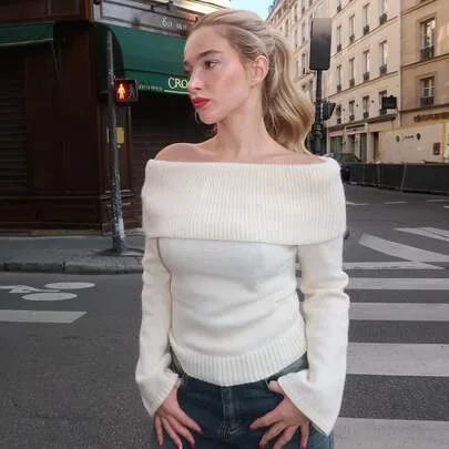 Y2K Flannelette Off Shoulder Sweater by Turnttoni