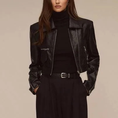 Faux Leather Jacket - Casual Loose Fit Long Sleeve Off-Shoulder Zip-Up PU Motorcycle Jacket by ATUI Studio