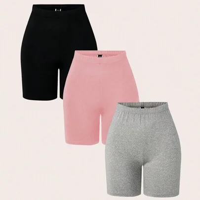 3pcs/Set Basic Solid Color Casual Leggings by Plivvot