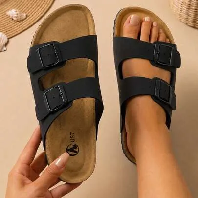 Sandals with Adjustable Straps Cork Footbed Comfort Slides by HOMEHOT