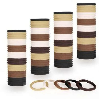 200/100/50/20Pcs Earth Tone Coffee Color Seamless Nylon Hair Ties, Khaki Beige Brown Black Mixed Colors High Elasticity Non-Damaging Thick Soft Ponytail Holders by SHEIN