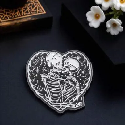 Love Beyond Death Eternal Embrace Skull Love Forever Avant-Garde Couple Pin by SHEIN