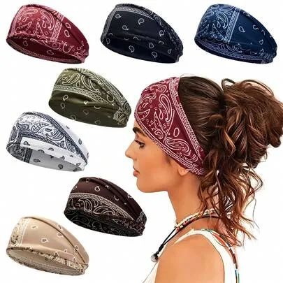 4 Packs Bohemian Style Sports Yoga Headbands Comfortable Non-Slip Elastic Headbands by SHEIN
