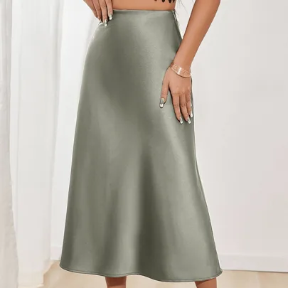 Elegant Versatile Satin Midi Skirt by SHEIN