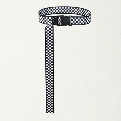 Adjustable Rainbow & Checkerboard Buckle Belt by SHEIN