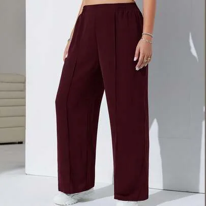 Solid Color Pleated Casual Loose Pants by SHEIN