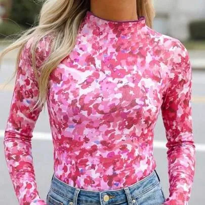 All-Over Print Long Sleeve Top by SHEIN