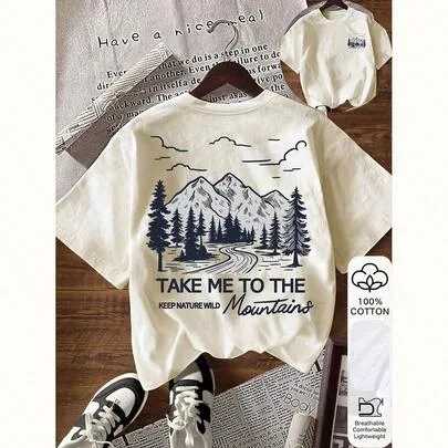 Letter & Graphic Print Round Neck Short Sleeve T-Shirt by EMERY ROSE