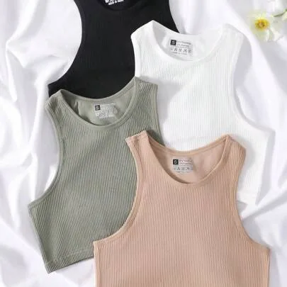 4pcs Fitness Base Layer Sports Tops, Fitted Shockproof Breathable Sports Bras by SHEIN