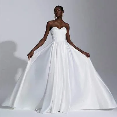 Satin Bustier Pleated Dress with Extra-Large Hem and Train by Elitara