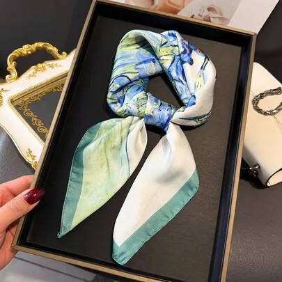 Elegant Retro Printed Thin Satin Neck Scarf/Shawl by SHEIN