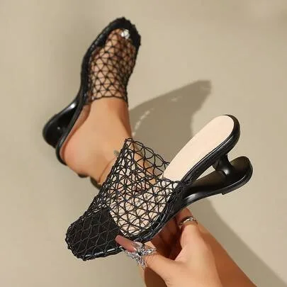 Fishnet Open Toe High Heel Sandals by SHEIN