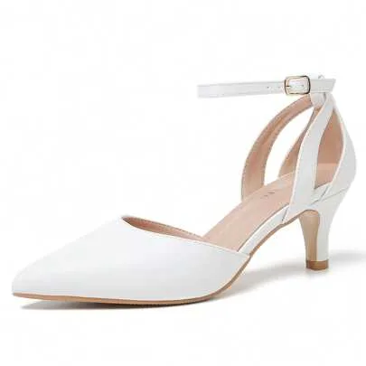 Closed Pointed Toe Ankle Strap Hollow Out D'Orsay Kitten Heel Pumps by Fereshte