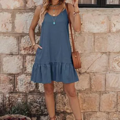 Solid Ruffle Hem Cami Dress by EMERY ROSE