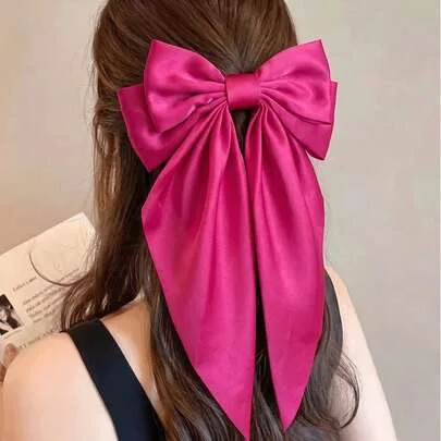 Oversized Hair Bow Clips, Large Silky Satin Ribbon Bowknot Hairpin, Big French Vintage Barrette Hair Accessories by SHEIN