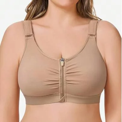 Zip Post Surgery Compression Bra Front Closure Mastectomy Full Coverage Wireless Comfort Bra by Brabic