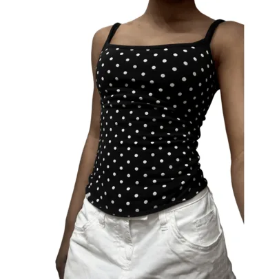 Y2K Spaghetti Strap Cami Top Polka Dots Sleeveless Backless Fitted Camisole by SHEIN
