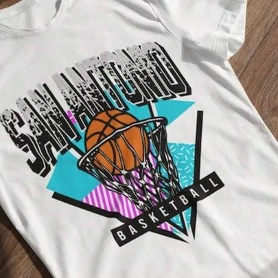 San Antonio Basketball 90s Throwback Graphic Print Crew Neck T-Shirt Sweatshirt by SHEIN