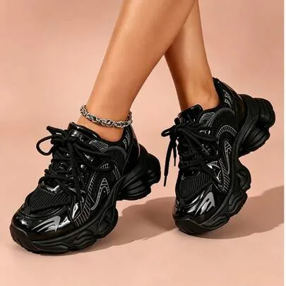 Silver Line Chunky Sneakers Breathable Mesh Platform Dad Shoes by SHEIN