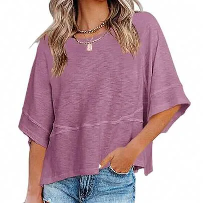 Drop Shoulder Half Sleeve T-Shirt with Exposed Seam Detail by CZANZD